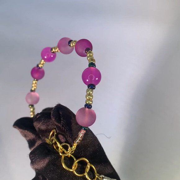 PLUM TIDES — Designer Purple Gold Glass Bead & Copper Bracelet with Fish Charm - Picture 5 of 6
